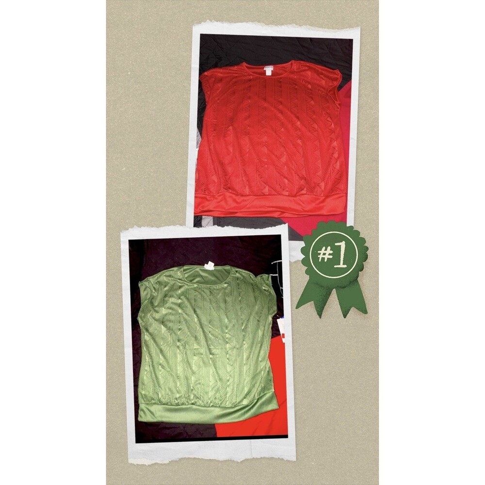 Lot of 2 BonWorth Textured Knit Round Neck Short Sleeve Pullover Top Red M